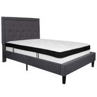 Flash Furniture SL-BMF-30-GG Roxbury Full Size Tufted Upholstered Platform Bed in Dark Gray Fabric with Memory Foam Mattress